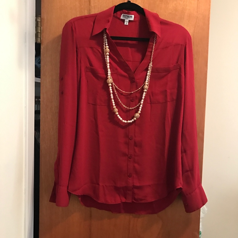 EXPRESS Slim Fit Red Portofino Shirt in Medium